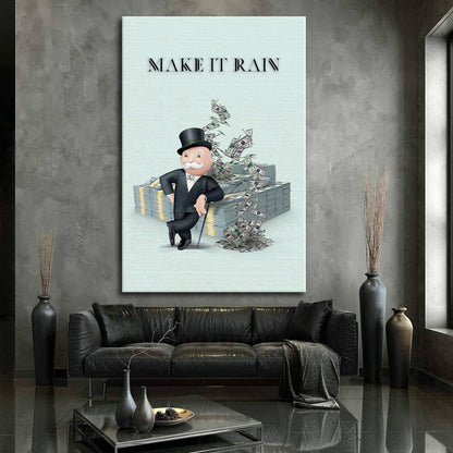 Alec Monopoly Canvas Make It Rain Money Art for Inspirational Living Rooms and Motivational Office Decor