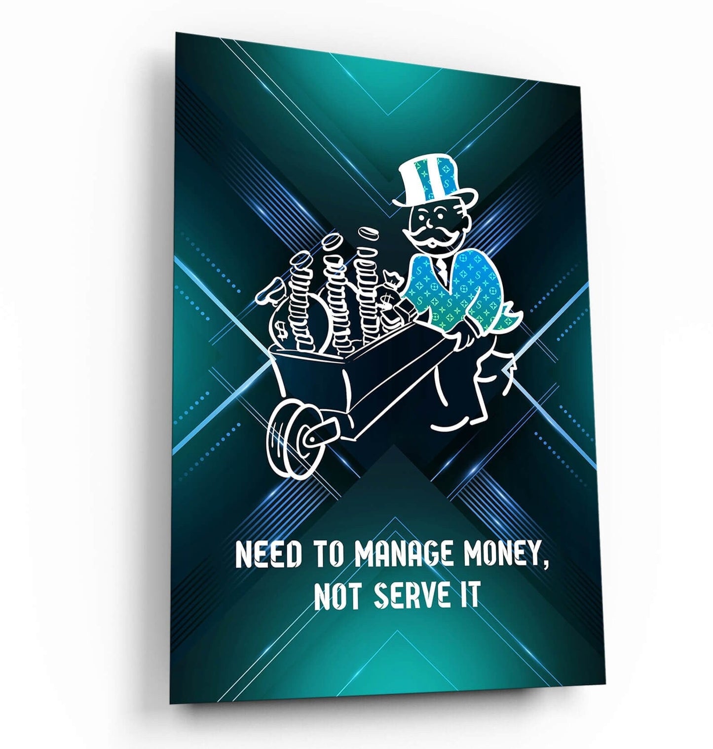 ALEC MONOPOLY Wall Art Manage Money Hustle  Grind with Inspirational Canvas - Office Pop Art featuring Entrepreneur Quotes  Green