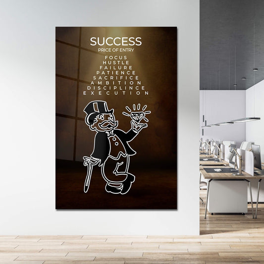 ALEC MONOPOLY Success Motivational Art  Acrylic Canvas Poster for Office - Rich Uncle Inspiration with Focus Ambition Hustle Discipline