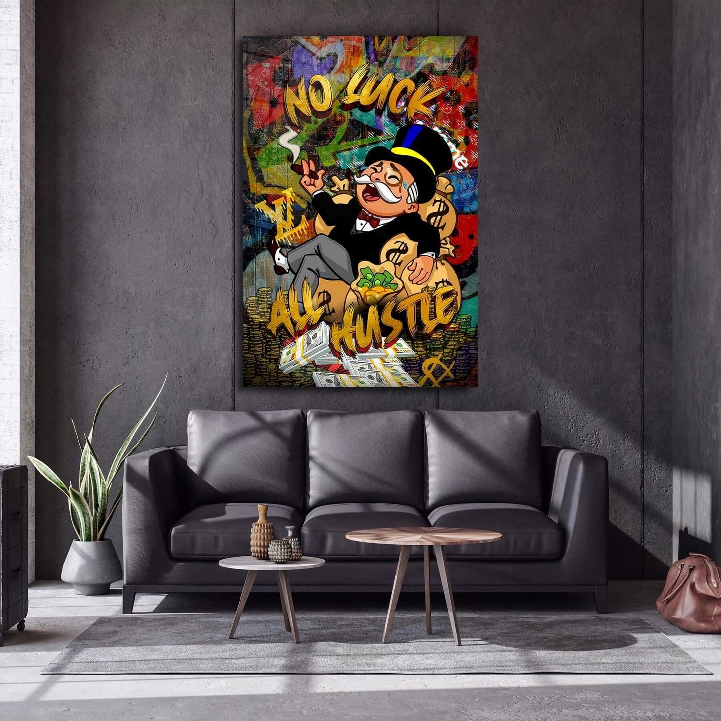 No Luck All Hustle Alec Monopoly Wall Art, Motivational Poster, Inspirational Entrepreneur Print, Pop Culture Office Money Financial Freedom