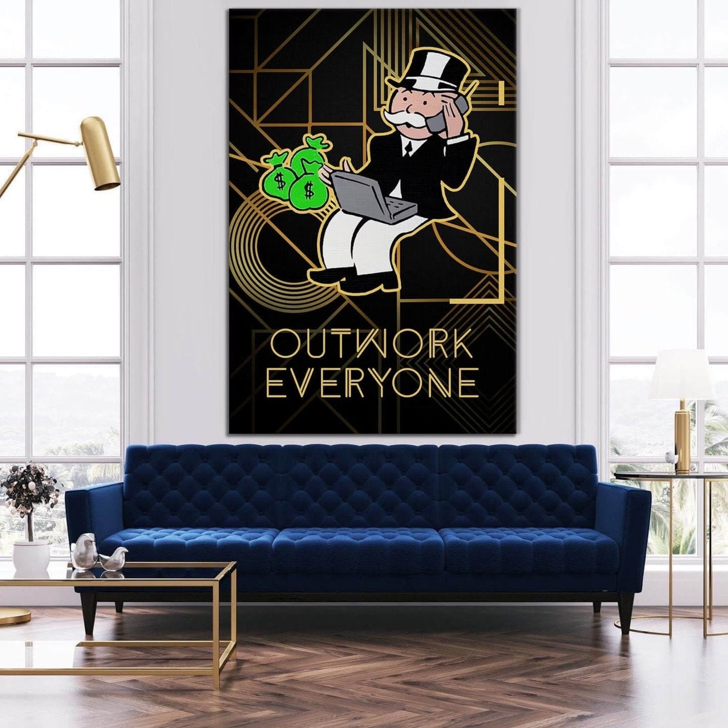 ALEC MONOPOLY Wall Art - Outwork Everyone Poster Hustle and Grind Print Never Give Up Canvas - Entrepreneur Motivational Pop Art for Office