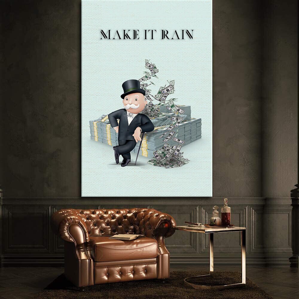 Alec Monopoly Canvas Make It Rain Money Art for Inspirational Living Rooms and Motivational Office Decor