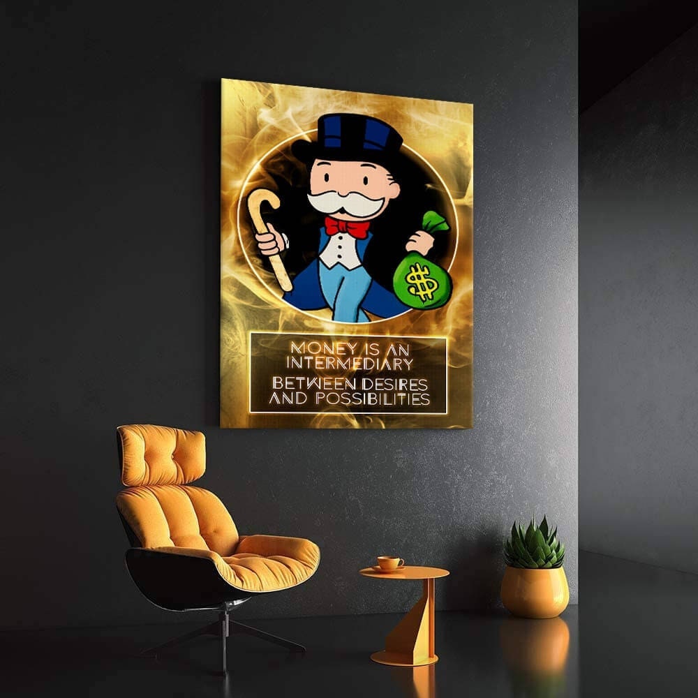 Alec Monopoly Canvas - Gold Office Art - Wall Art Poster - Limited Edition Acrylic Metal Canvas - Desires and Possibilities