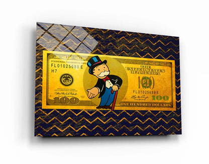 The Perfect Addition to Your Room Alec Monopolys Gold Style US Dollar Wall Art Print with Uncle Sam and 100 Bill Design