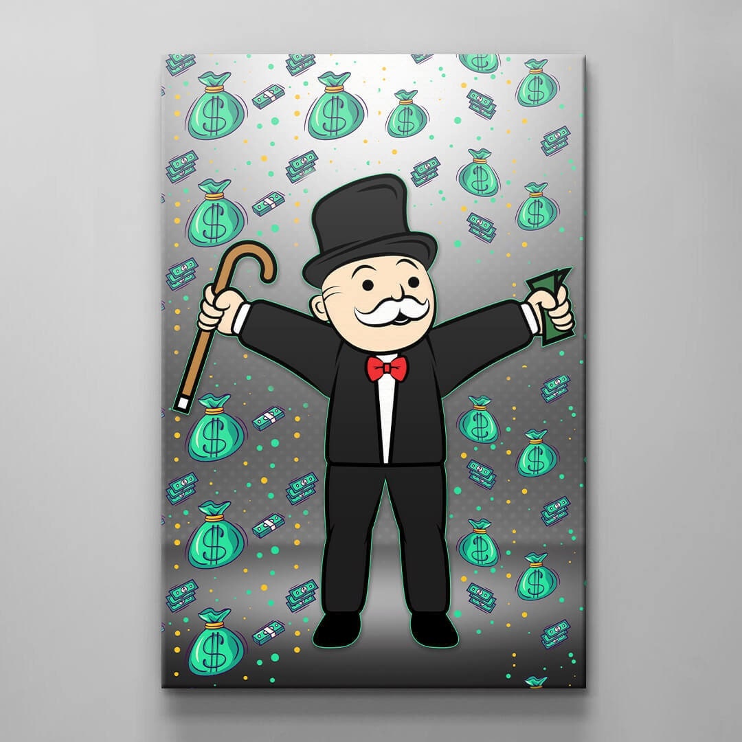 ALEC MONOPOLY Original Art Basel Canvas  Rich Uncle Dollar Poster Print  Monopoly Man Living Room Decor