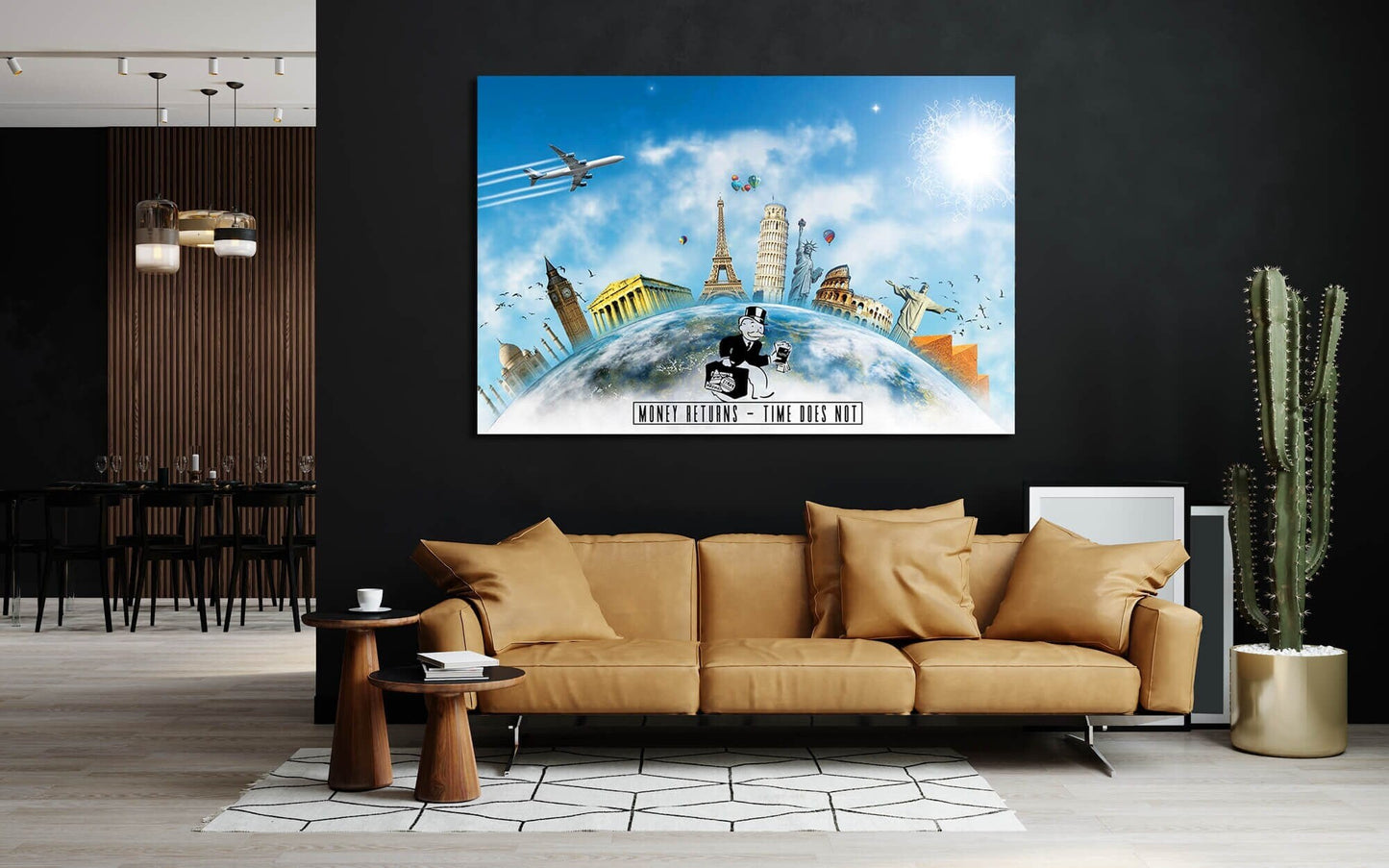 Stunning USA-Made Acrylic Metal and Canvas Art ec Monopoly Canvas Money Returns Time Does Not - Perfect for Your Decor Needs