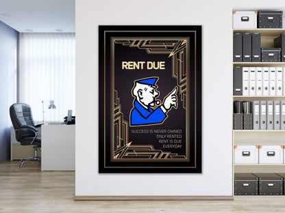 Motivational MONOPOLY Wall Art - Inspirational Canvas for Entrepreneurs Office - Success Is Never Owned Only Rented - Rent Due Daily