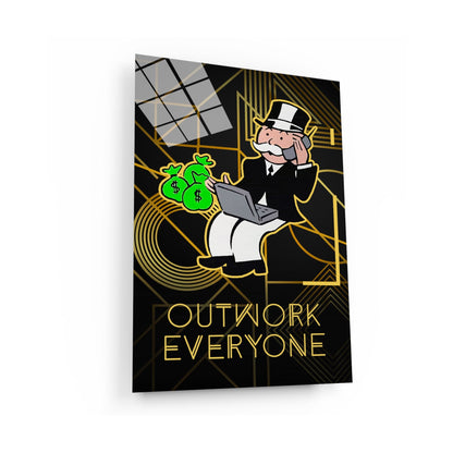 ALEC MONOPOLY Wall Art - Outwork Everyone Poster Hustle and Grind Print Never Give Up Canvas - Entrepreneur Motivational Pop Art for Office