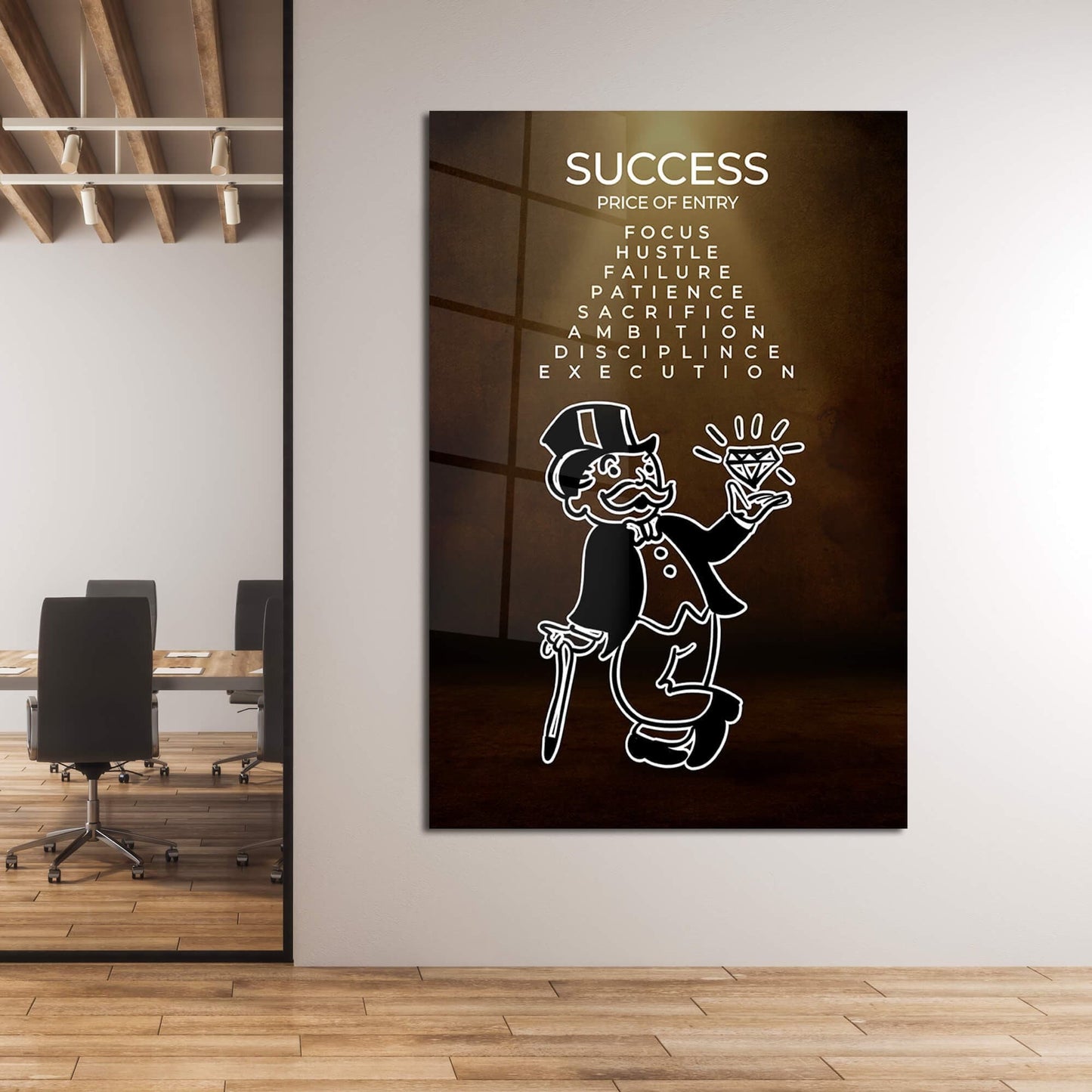 ALEC MONOPOLY Success Motivational Art  Acrylic Canvas Poster for Office - Rich Uncle Inspiration with Focus Ambition Hustle Discipline