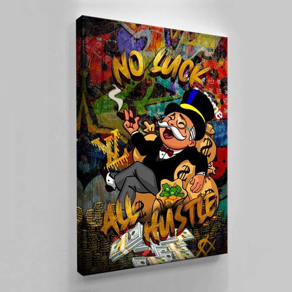 No Luck All Hustle Alec Monopoly Wall Art, Motivational Poster, Inspirational Entrepreneur Print, Pop Culture Office Money Financial Freedom