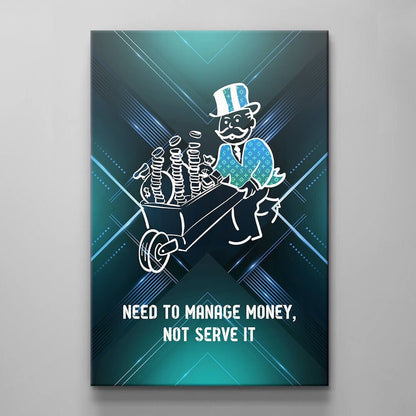 ALEC MONOPOLY Wall Art Manage Money Hustle  Grind with Inspirational Canvas - Office Pop Art featuring Entrepreneur Quotes  Green