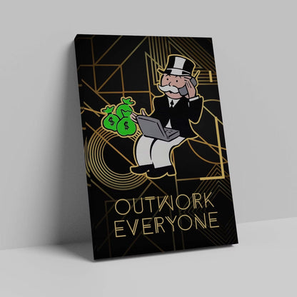 ALEC MONOPOLY Wall Art - Outwork Everyone Poster Hustle and Grind Print Never Give Up Canvas - Entrepreneur Motivational Pop Art for Office