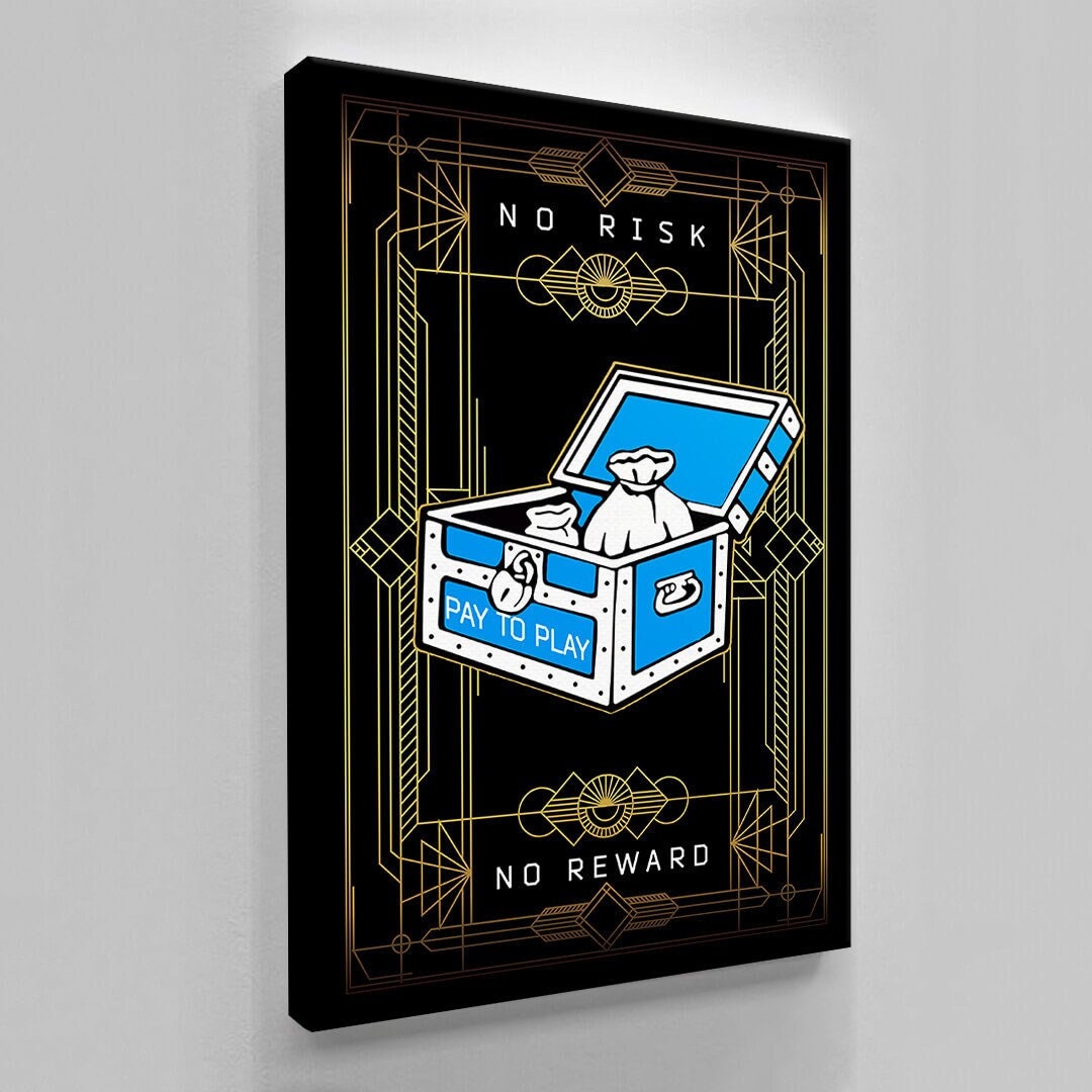 Motivational Monopoly Wall Art - Entrepreneur Office Print with Inspirational Quotes - No Risk No Reward Pay to Play Canvas