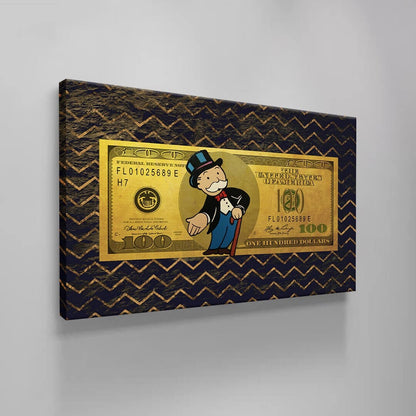 The Perfect Addition to Your Room Alec Monopolys Gold Style US Dollar Wall Art Print with Uncle Sam and 100 Bill Design