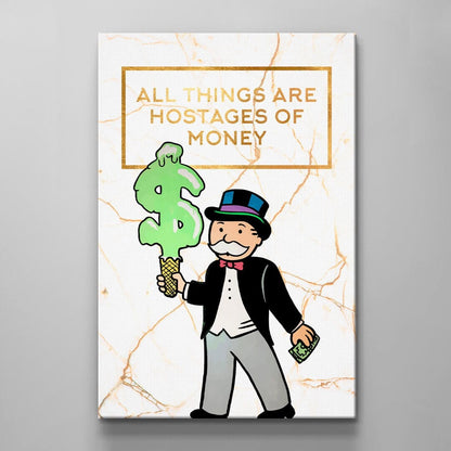 Alec Monopoly Canvas  Hostages Of Money Poster  Gold Office Art  Limited Edition Wall Art  Rich Luxury Motivation