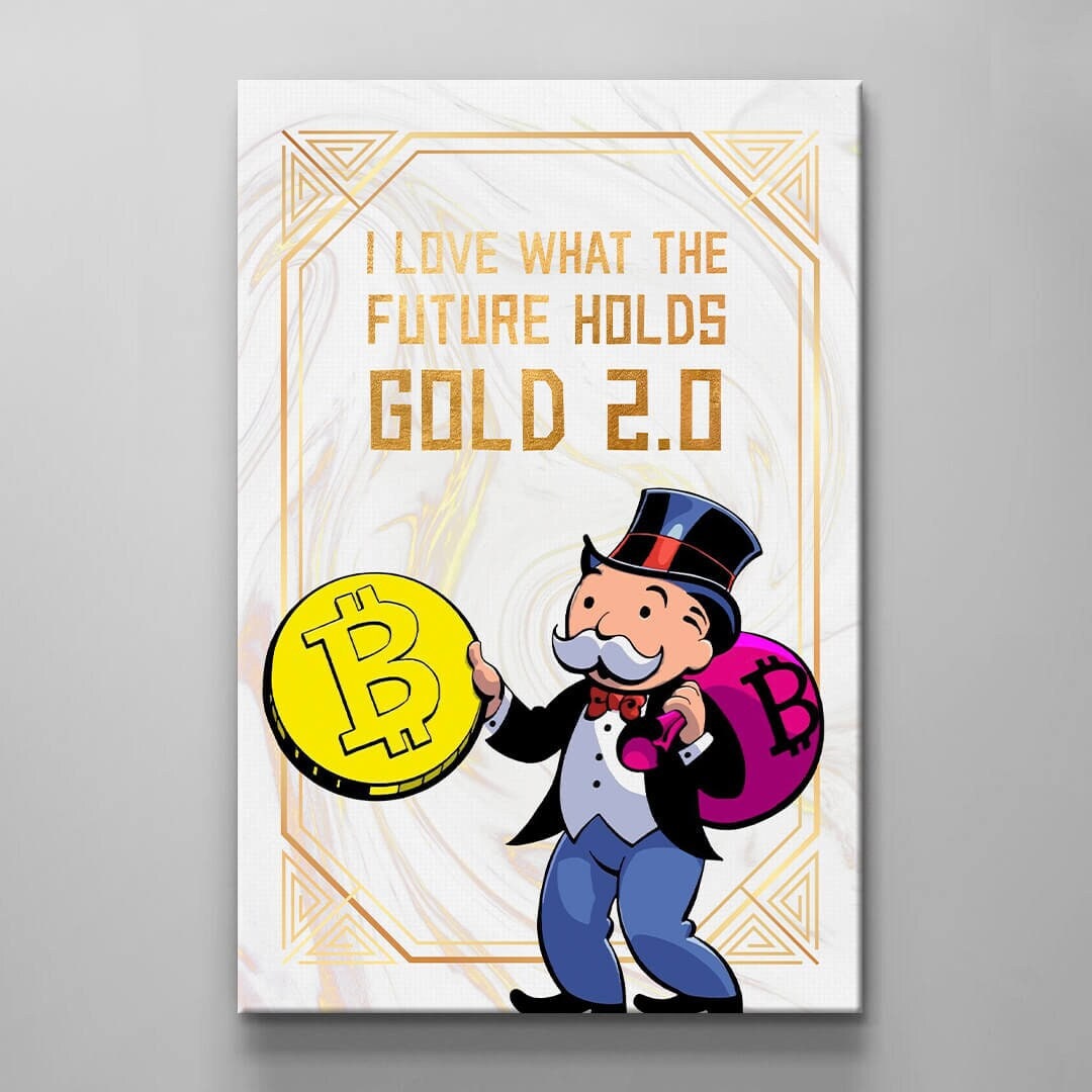 Bitcoin Gold Limited Edition Alec Monopoly Canvas - Motivational Office Art in Acrylic Metal and Canvas - USA Made - Various Sizes Available