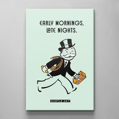 ALEC MONOPOLY CANVAS - Early Mornings Late Nights Art - 5 am Club - Entrepreneur Poster - Motivational Pop Art Print for Hustlers