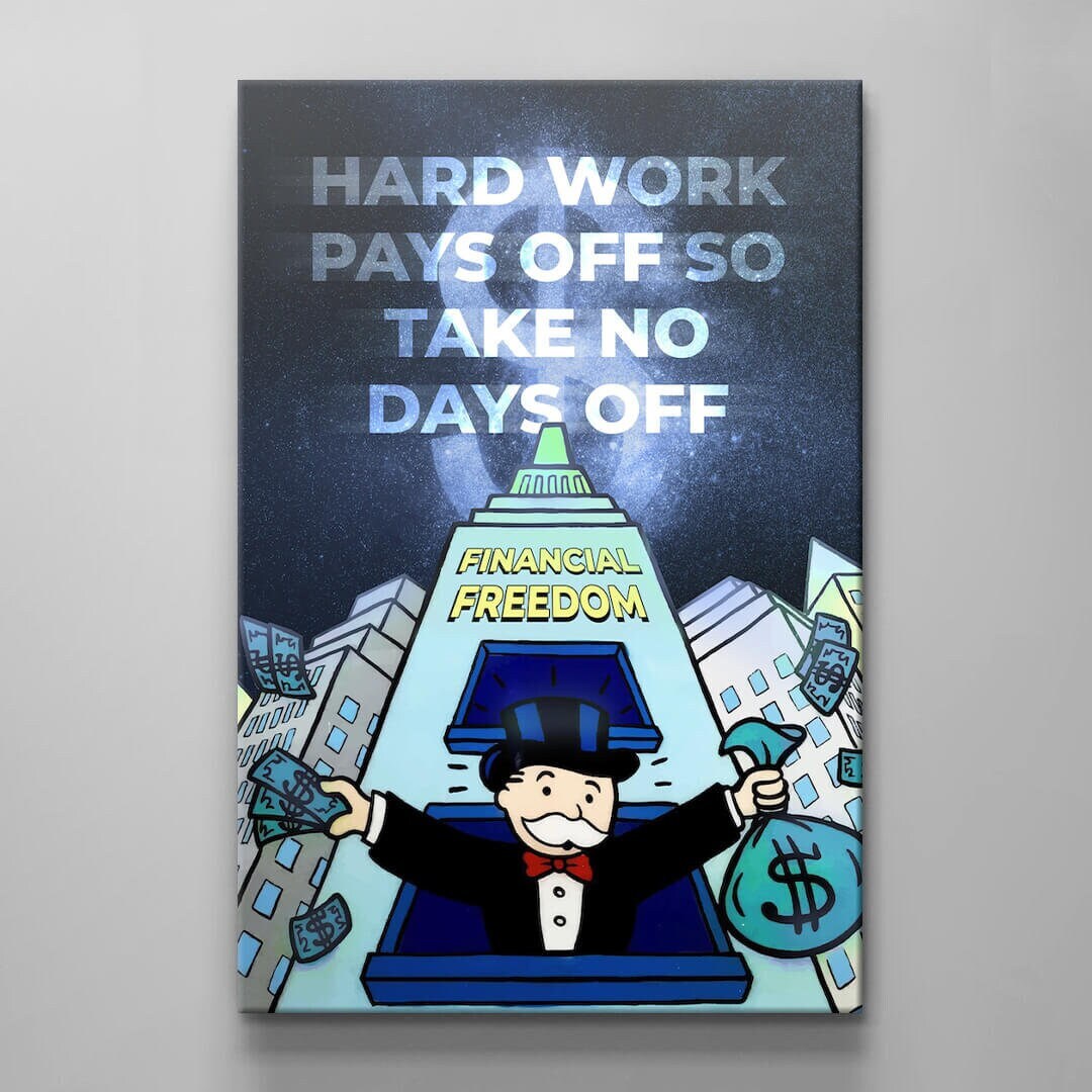 ALEC MONOPOLY Blue Canvas Hard Work Pays Off for Financial Freedom