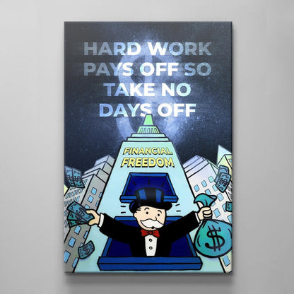 ALEC MONOPOLY Blue Canvas Hard Work Pays Off for Financial Freedom with Monopoly Man Art and Hustle and Grind Poster