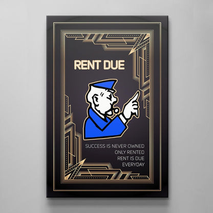 Motivational MONOPOLY Wall Art - Inspirational Canvas for Entrepreneurs Office - Success Is Never Owned Only Rented - Rent Due Daily