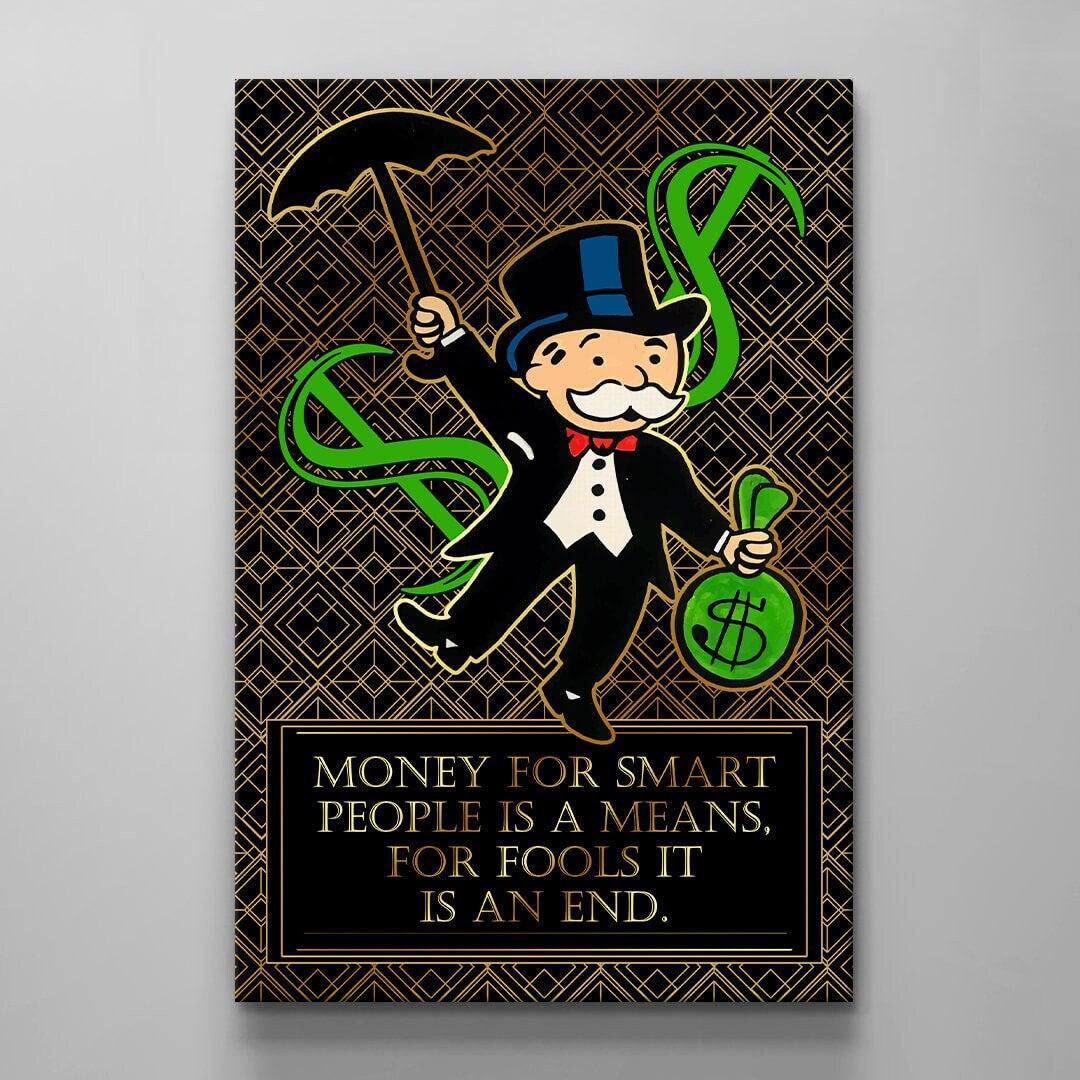 Alec Monopoly Canvas - Limited Edition Gold and Black Office Wall Art Poster for Smart and Wealthy Motivation