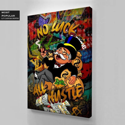 No Luck All Hustle Alec Monopoly Wall Art, Motivational Poster, Inspirational Entrepreneur Print, Pop Culture Office Money Financial Freedom