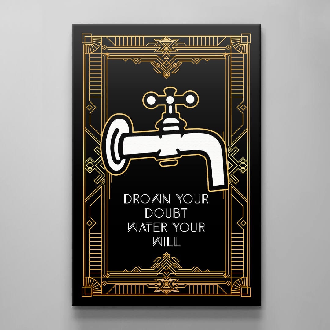 Monopoly Wall Art - Motivational Poster Inspirational Entrepreneurs - Gold and Black Office Decor with Motivating Quotes - No Doubts No Fear