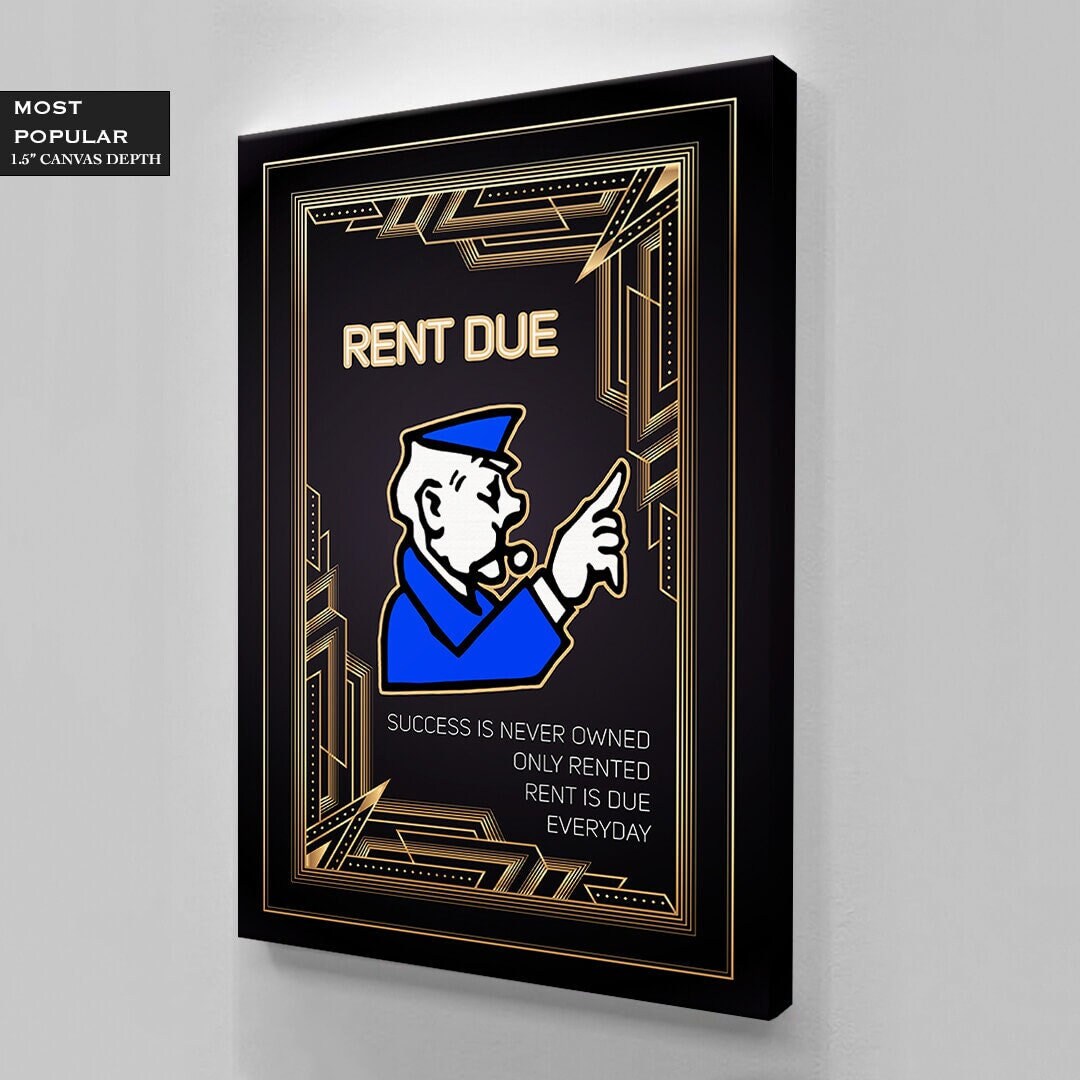 Motivational MONOPOLY Wall Art - Inspirational Canvas for Entrepreneurs Office - Success Is Never Owned Only Rented - Rent Due Daily