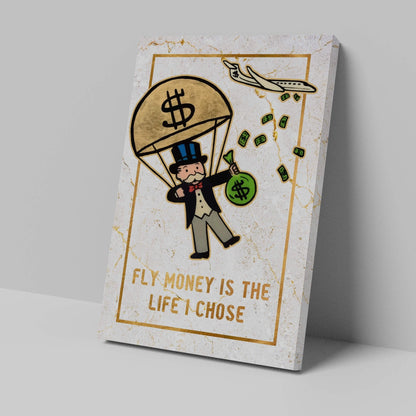 Limited Edition Alec Monopoly Canvas - Gold Fly Money Life Motivational Wall Art for Luxury Office Decor