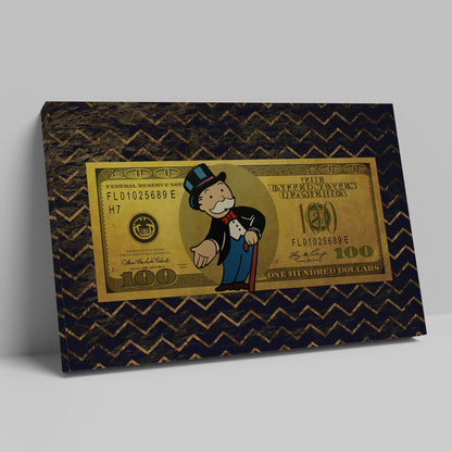 The Perfect Addition to Your Room Alec Monopolys Gold Style US Dollar Wall Art Print with Uncle Sam and 100 Bill Design