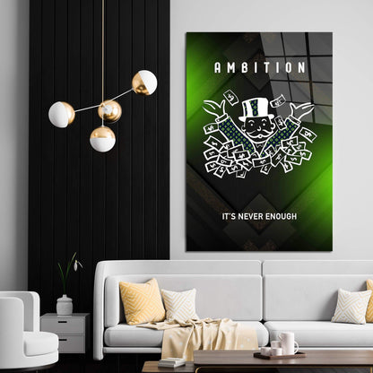 ALEC MONOPOLY Entrepreneurs Canvas Art - Green Money and Motivational Quote Design Ambition Never Enough USA Made