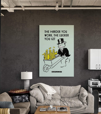 ALEC MONOPOLY CANVAS - The Harder You Work The Luckier You Get 5 Am Club Entrepreneur Poster - Motivational Inspirational Art - Hustle 247