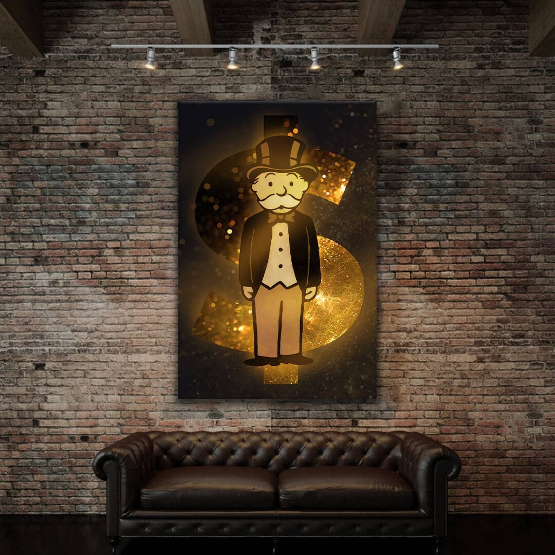 Alec Monopoly Canvas Dollar Bill Gold Office Wall Art Poster Limited EditionGold and Black Office Decor  Dollar Bill  - Limited Edition