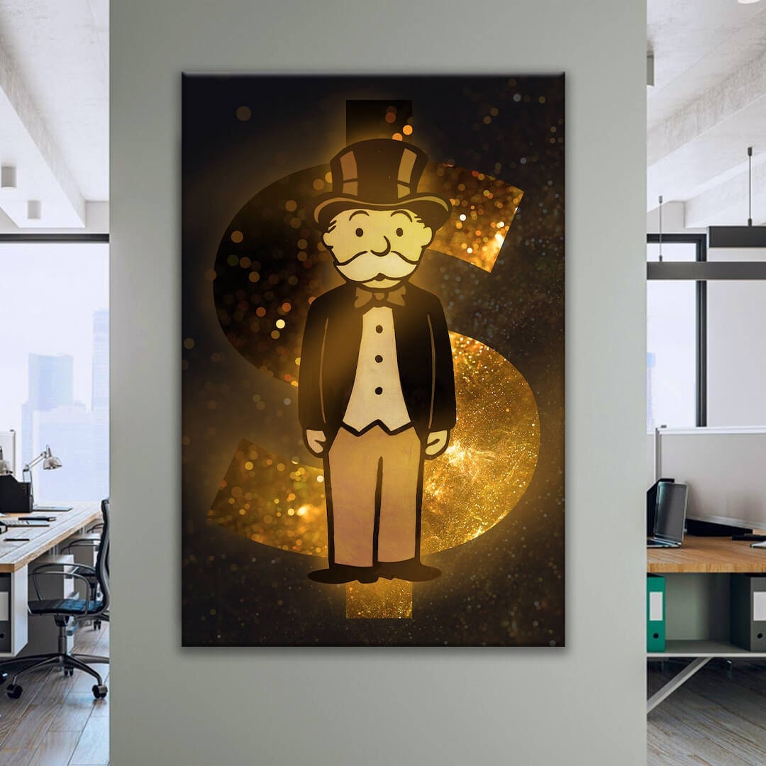 Alec Monopoly Canvas Dollar Bill Gold Office Wall Art Poster Limited EditionGold and Black Office Decor  Dollar Bill  - Limited Edition