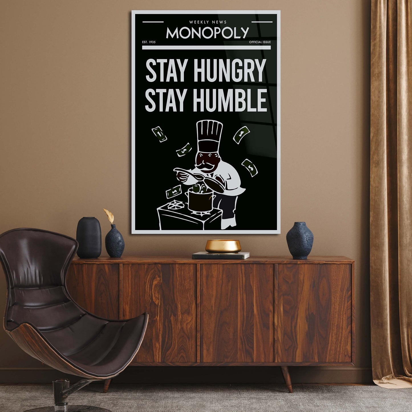 Stay Hungry Stay Humble Alec Monopoly Wall Art Motivational  Inspirational Entrepreneur Print on Black  White Office Canvas