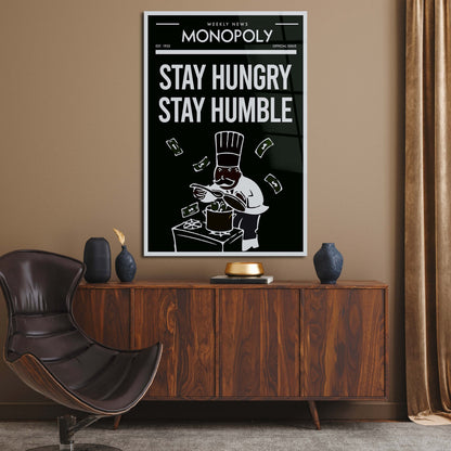 Stay Hungry Stay Humble Alec Monopoly Wall Art Motivational  Inspirational Entrepreneur Print on Black  White Office Canvas