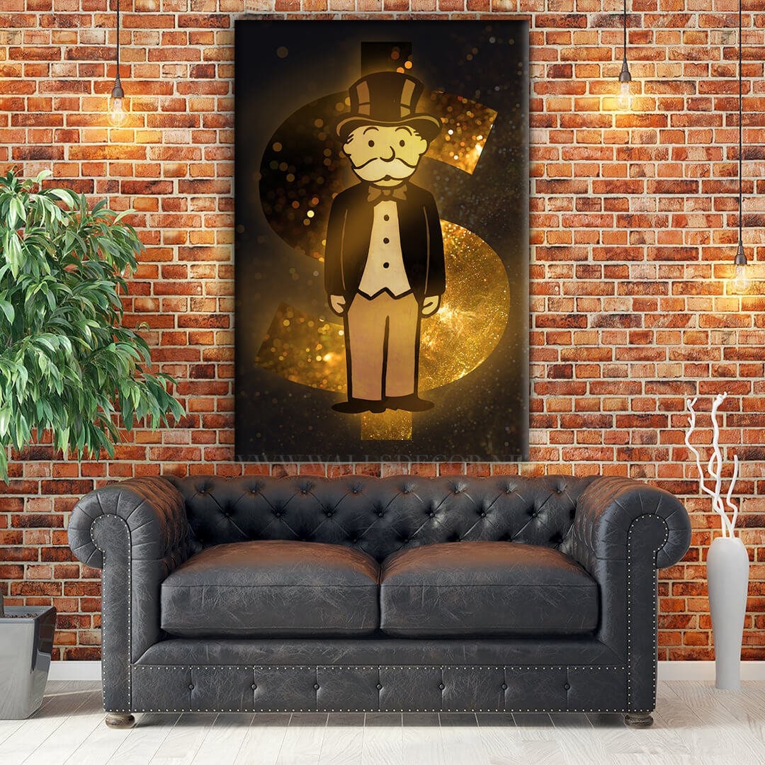 Alec Monopoly Canvas Dollar Bill Gold Office Wall Art Poster Limited EditionGold and Black Office Decor  Dollar Bill  - Limited Edition