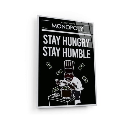 Stay Hungry Stay Humble Alec Monopoly Wall Art Motivational  Inspirational Entrepreneur Print on Black  White Office Canvas