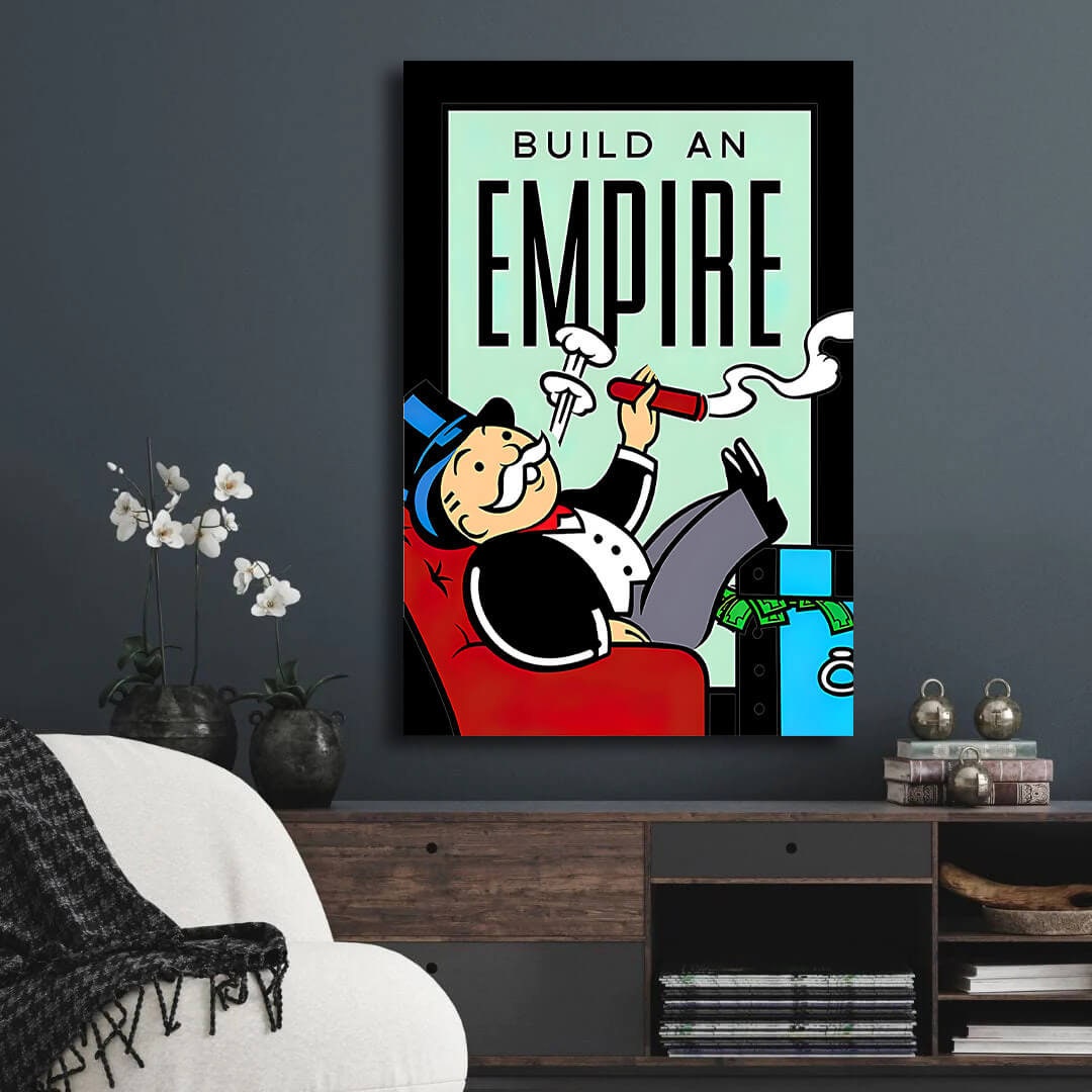 Monopoly Wall Art - Entrepreneur Inspired Motivational Poster - Build Your Empire and Hustle with Luck and No Excuses - Businessman