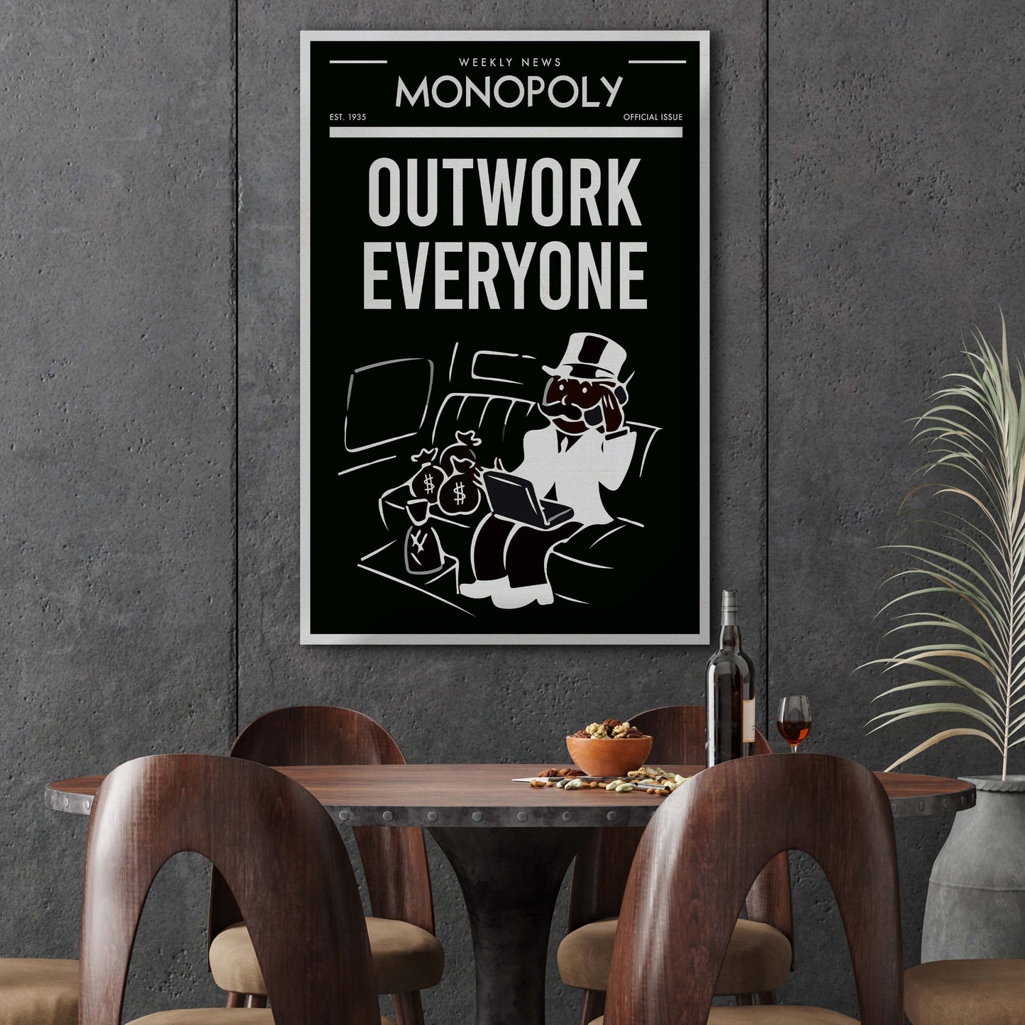 OUTWORK EVERYONE Alec Monopoly Wall Art - Motivational Inspirational Black and White Uncle Sam Office Canvas for Entrepreneur Print