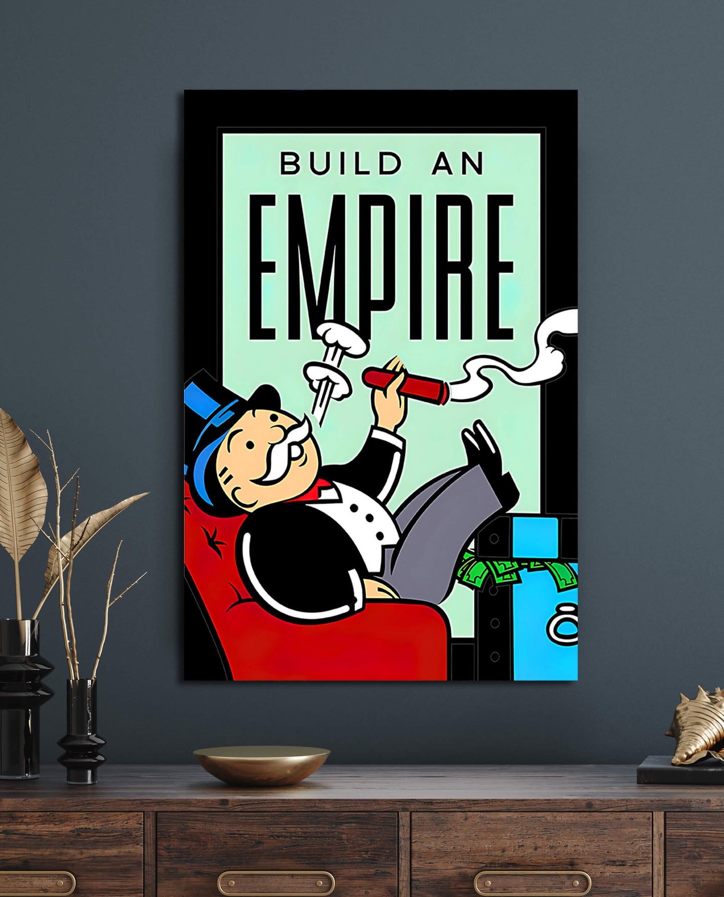 Monopoly Wall Art - Entrepreneur Inspired Motivational Poster - Build Your Empire and Hustle with Luck and No Excuses - Businessman