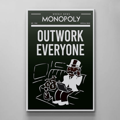 OUTWORK EVERYONE Alec Monopoly Wall Art - Motivational Inspirational Black and White Uncle Sam Office Canvas for Entrepreneur Print