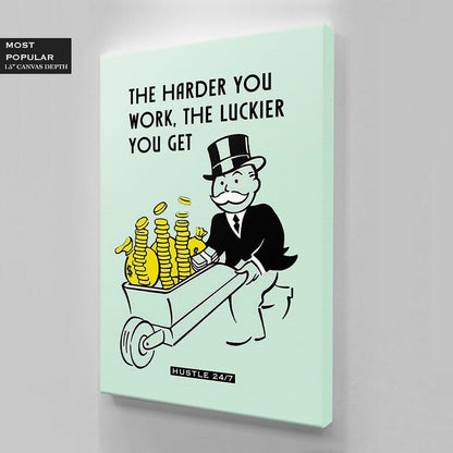 ALEC MONOPOLY CANVAS - The Harder You Work The Luckier You Get 5 Am Club Entrepreneur Poster - Motivational Inspirational Art - Hustle 247