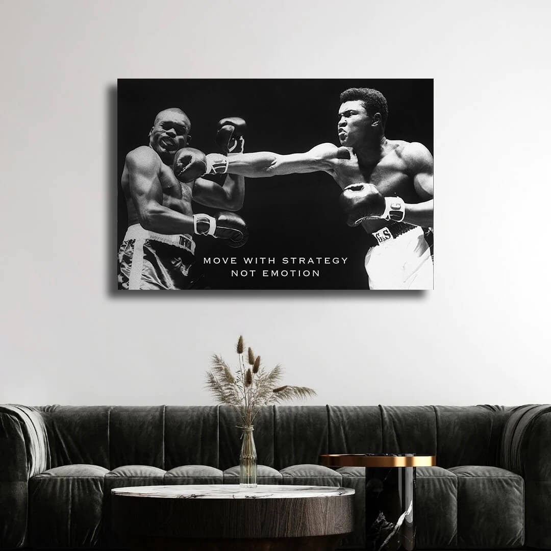 MUHAMMAD ALI - Move With Strategy Motivational Canvas Art Boxing Quote Inspirational Wall Art Framed Canvas Print Home/Office Champion Quote