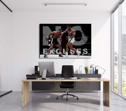 MUHAMMAD ALI - No Excuses Motivational Canvas Art Boxing Quote Inspirational Wall Art Framed Canvas Poster Print Home/Office Champion Quote