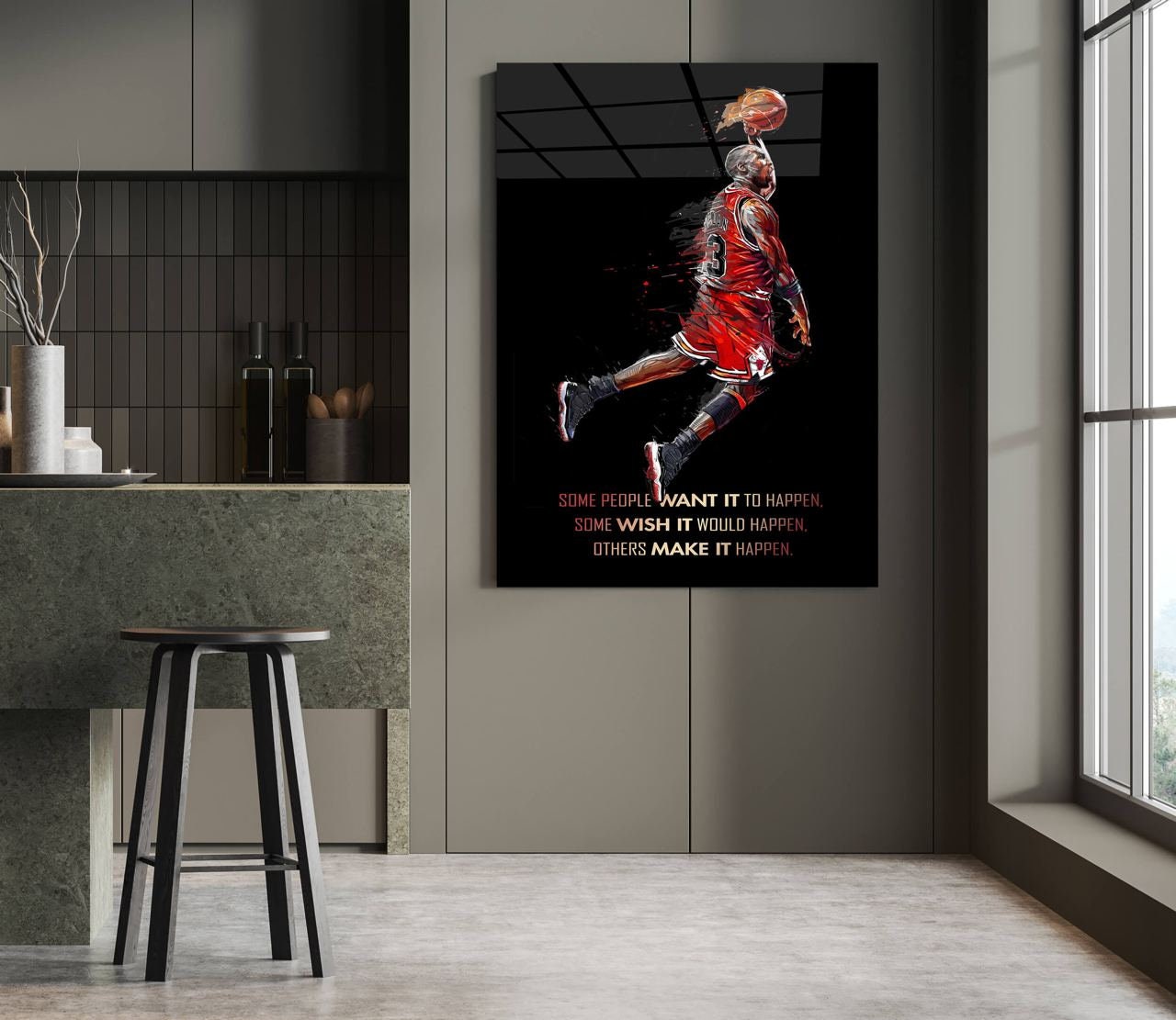 Make It Happen Michael Jordan Basketball Ball Wall Art, Jordan 23 Chicago Bulls Poster, Wall Art, Mike Basketball Goat Canvas