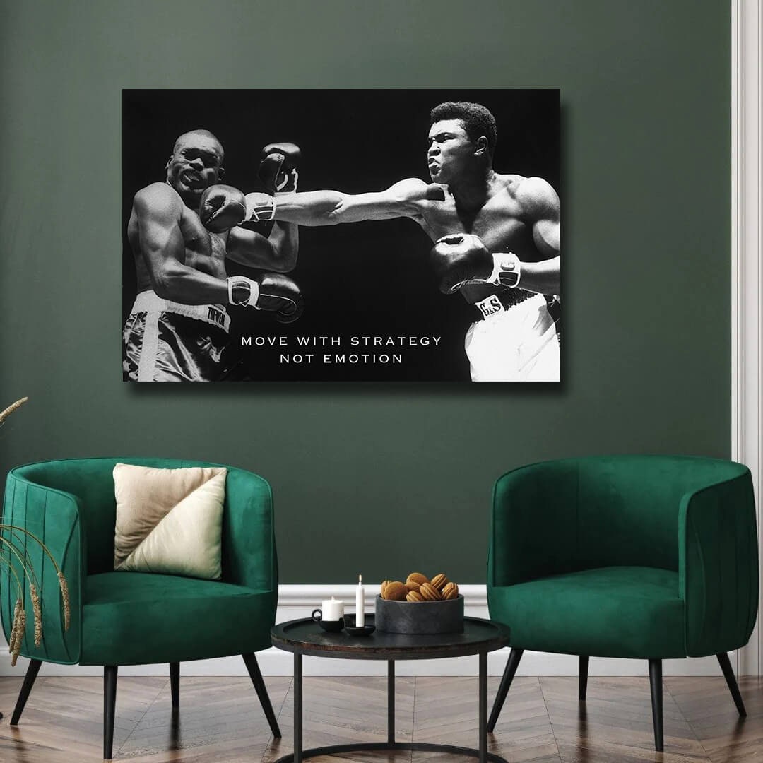 MUHAMMAD ALI - Move With Strategy Motivational Canvas Art Boxing Quote Inspirational Wall Art Framed Canvas Print Home/Office Champion Quote