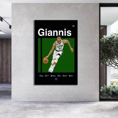 Giannis Antetokounmpo Poster, Milwaukee Bucks Poster, Minimalist, Mid-Century Modern, NBA Poster, Office Wall Art, Bedroom Art