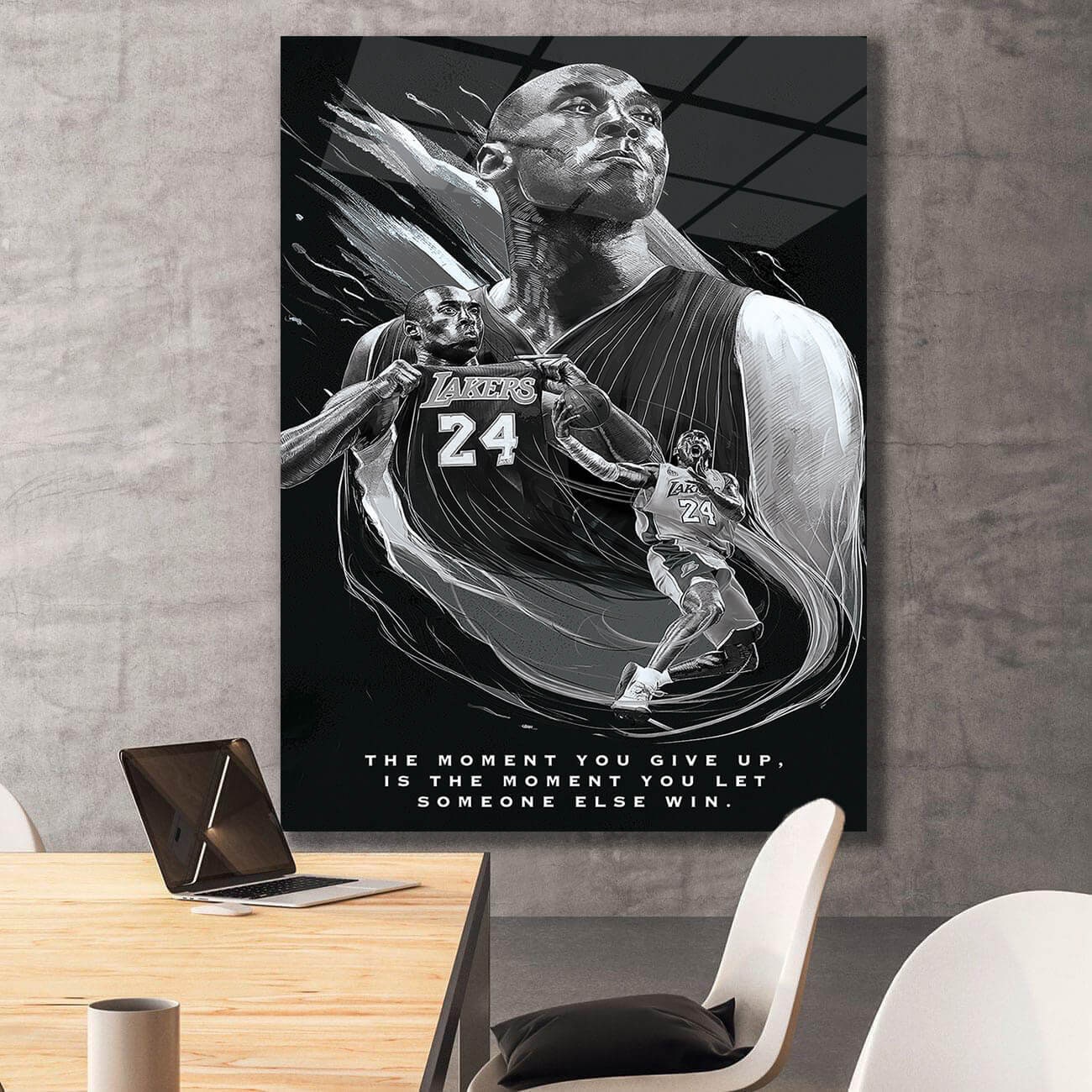 Kobe Bryant Canvas Poster Black and White Canvas Print Basketball Player Lakers Mamba Picture Stretched and Framed Ready to Hang for Decor