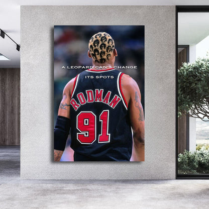 Give Everything Dennis Rodman Canvas, Motivational Quotes, Leopard Head Basketball Player Print, Great Player Of All The Time,